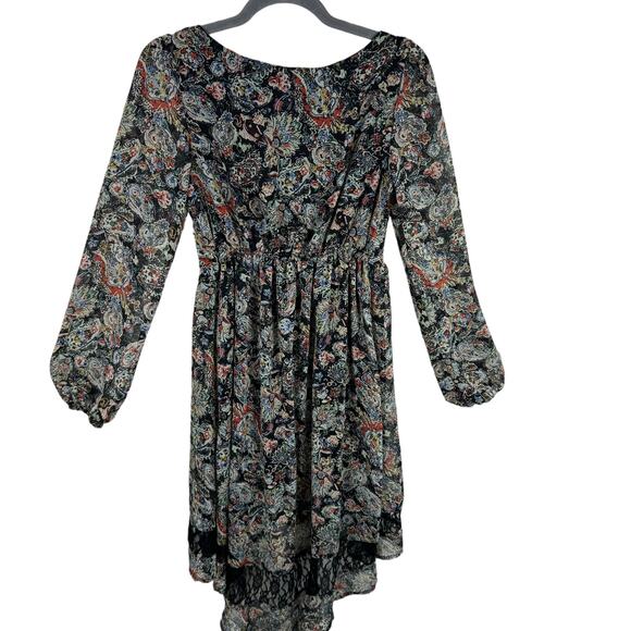 Band of Gypsies Paisley Print Long Sleeve Square Neck Lace Hi Low Dress Size S - Picture 2 of 7
